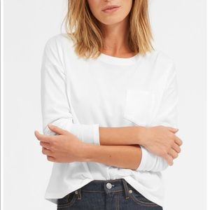 Everlane Long-Sleeve Box-Cut Pocket Tee in White